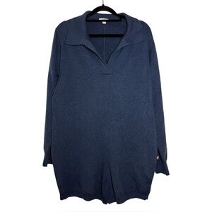 Lunya Dark Blue Cotton Silk Collared Romper - XS
